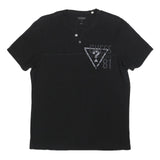 GUESS Mens Black Graphic T-Shirt L Short Sleeve Henley Neck Cotton Blend
