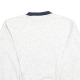 Mens White & Navy Sport Cotton Blend Crew Neck Sweatshirt S Casual Retro Style