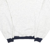 Mens White & Navy Sport Cotton Blend Crew Neck Sweatshirt S Casual Retro Style