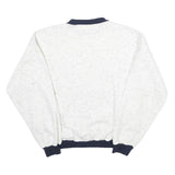 Mens White & Navy Sport Cotton Blend Crew Neck Sweatshirt S Casual Retro Style