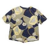 PAUL MAUSNER Womens Navy & Yellow Printed Blouse Short Sleeve Button Neck M