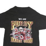 Mens Black Cotton Graphic T-Shirt L Short Sleeve Crew Neck Printed Sports