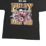 Mens Black Cotton Graphic T-Shirt L Short Sleeve Crew Neck Printed Sports