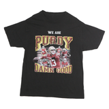 Mens Black Cotton Graphic T-Shirt L Short Sleeve Crew Neck Printed Sports