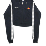 ELLESSE Womens Black White Logo Tape Full Zip Hoodie UK 6 Cropped Cotton Blend