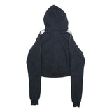 ELLESSE Womens Black White Logo Tape Full Zip Hoodie UK 6 Cropped Cotton Blend