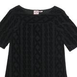 JUICY COUTURE Womens Black Velvet Patterned Day Dress Cotton Blend Half Sleeve S