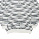 PICDOR Mens Grey & White Striped Collared M Cotton Blend Pullover Sweatshirt