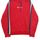 CHAMPION Mens Red Hoodie S Cotton Blend Pullover Logo Tape Stripe