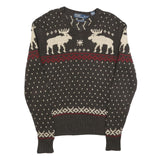 Rare Vintage POLO RALPH LAUREN Womens Brown & Cream Fair Isle Jumper V-Neck M