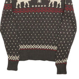 Rare Vintage POLO RALPH LAUREN Womens Brown & Cream Fair Isle Jumper V-Neck M