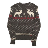 Rare Vintage POLO RALPH LAUREN Womens Brown & Cream Fair Isle Jumper V-Neck M