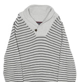 NAUTICA Mens Grey Stripe Patterned Shawl Collar Jumper Crew Neck Basic Knit L