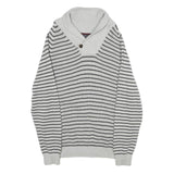 NAUTICA Mens Grey Stripe Patterned Shawl Collar Jumper Crew Neck Basic Knit L