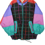 JANEVE Mens Black & Multicolour Check Hooded Zip Jacket M Polyester Blend