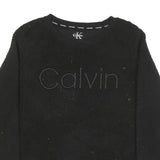 CALVIN KLEIN Womens Black Plain Jumper Crew Neck Basic Knit L Polyester Blend