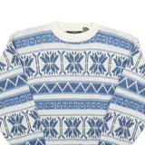SPETTRO Mens Blue White Patterned Jumper Crew Neck Basic Knit S Winter Style