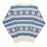 SPETTRO Mens Blue White Patterned Jumper Crew Neck Basic Knit S Winter Style
