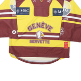 Mens Yellow & Maroon Genève Servette Graphic T-Shirt XXS Long Sleeve V-Neck