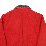 Womens Red Leather Button Jacket L Faux Fur Collar Quilted Lining Warm