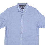 TOMMY HILFIGER Mens Blue S Shirt Linen Blend Button Down Collar Short Sleeve