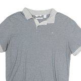 CALVIN KLEIN Mens Grey & Blue Stripe Polo Shirt Short Sleeve S Cotton Casual Top