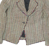 SILKLAND Womens Beige Multicolour Button Jacket M Silk Tweed Frayed Edges