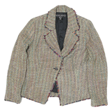 SILKLAND Womens Beige Multicolour Button Jacket M Silk Tweed Frayed Edges