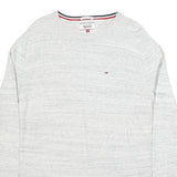 HILFIGER DENIM Mens Grey Plain Cotton Crew Neck Basic Knit Jumper S Casual