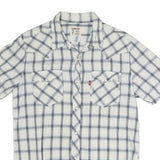 LEVI'S Mens White & Grey Check Western Shirt M Cotton Blend Short Sleeve Buttons