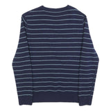Mens Navy Blue Striped Plain Crew Neck Regular Fit Jumper Size M Casual