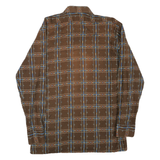 Mens Brown Pattern Plaid Cotton Shirt M Casual Retro Vintage Button Collar