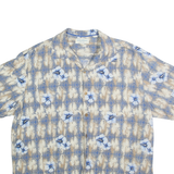 CARIBBEAN Mens Blue & Beige Floral Silk Shirt XL Summer Casual Relaxed Fit
