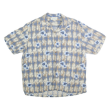 CARIBBEAN Mens Blue & Beige Floral Silk Shirt XL Summer Casual Relaxed Fit