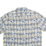 CARIBBEAN Mens Blue & Beige Floral Silk Shirt XL Summer Casual Relaxed Fit