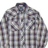 WRANGLER Mens Beige & Navy Plaid Cotton Blend Shirt L Classic Western Style