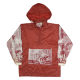 Mens Red Nylon & White Crazy Pattern Hooded Outdoor Jacket M Woven Zip Relaxed
