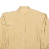 Womens Beige Basic Long Sleeve Button Neck Plain Top M Classic Loose Fit