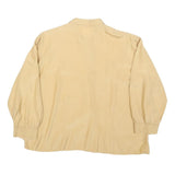 Womens Beige Basic Long Sleeve Button Neck Plain Top M Classic Loose Fit