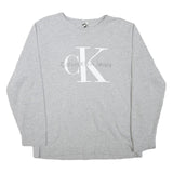 CALVIN KLEIN JEANS Mens Grey Crew Neck M Cotton Blend Pullover Logo Sweatshirt