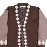 WOANS Womens Brown & Pink Diamond Patterned Cardigan Button Neck Chunky Knit L