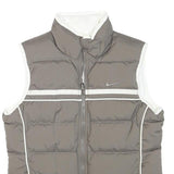 NIKE Womens Grey & White Quilted Gilet XS Polyester Blend Sleeveless Zip