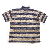 WOOLRICH Mens Navy & Beige Fish Pattern Short Sleeve Polo Shirt XL Casual Cotton