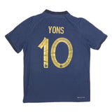 NIKE Mens Blue Football Shirt L Short Sleeve Crew Neck Yons 10 Graphic