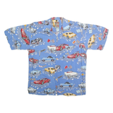 ISLAND COLLECTION Mens Blue Vintage Car Print Rayon Shirt S Summer Casual