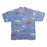 ISLAND COLLECTION Mens Blue Vintage Car Print Rayon Shirt S Summer Casual