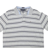 TOMMY HILFIGER Mens Grey & White Striped Short Sleeve Polo Shirt 2XL Cotton