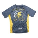 Mens Blue & Yellow Cycling Graphic T-Shirt M Short Sleeve Crew Neck Old Man