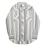 WRANGLER Mens White & Grey Striped Western Shirt M Cotton Blend Long Sleeve