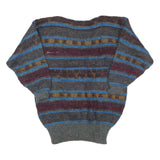 ESCADA Womens Grey & Blue Patterned Wool Jumper Round Neck Chunky Knit L